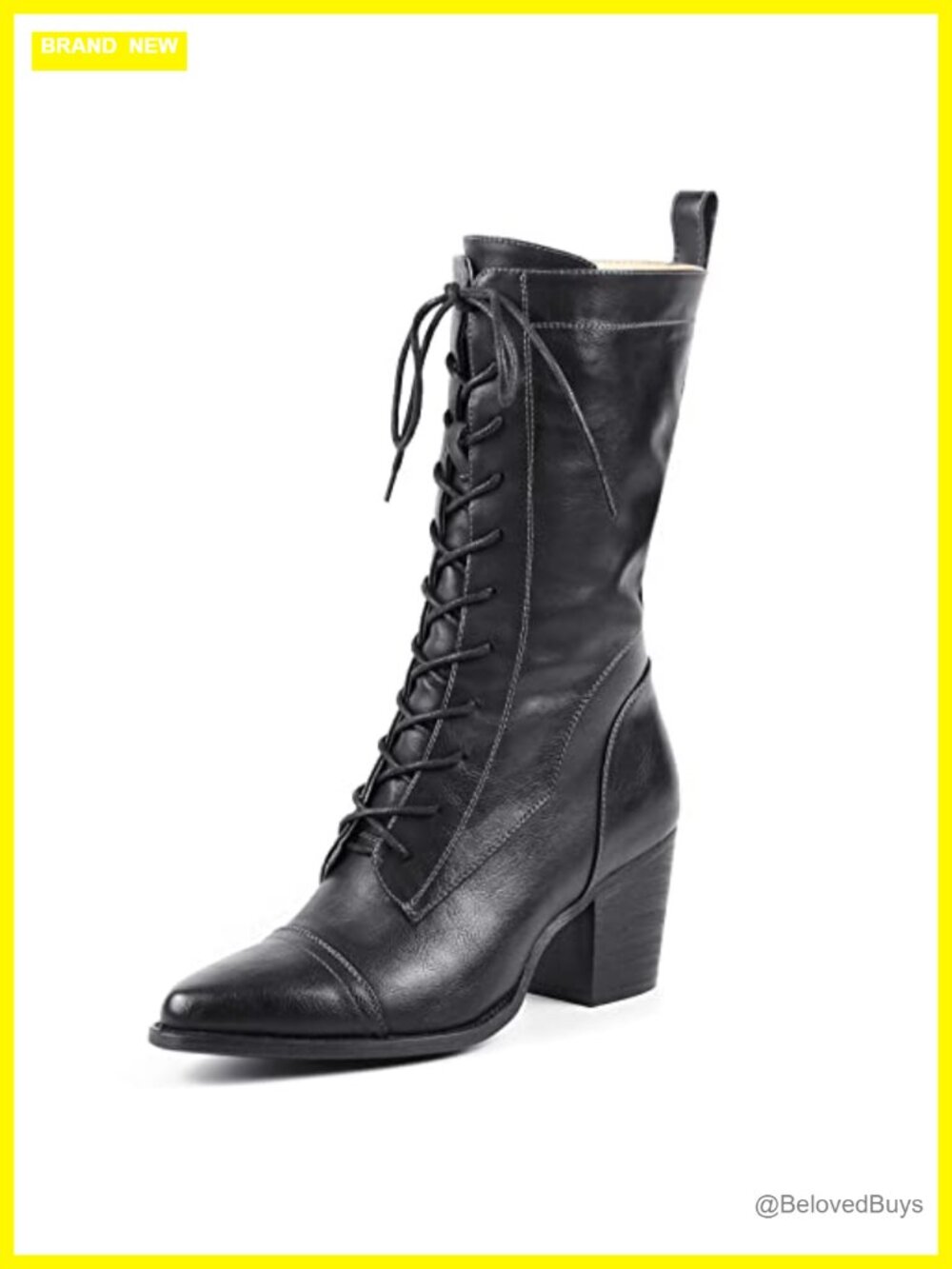 Mid Calf Lace Up Combat Boots with Faux Fur Lining and Side Zipper